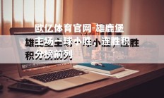 欧亿体育官网-雄鹿堡主场一球小胜，连胜积分榜前列